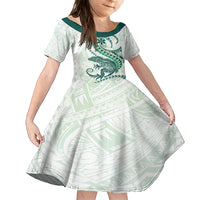 Green Maori Tuatara Kid Short Sleeve Dress Luxury Pastel Pattern LT01 KID Green - Polynesian Pride