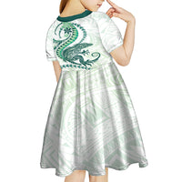 Green Maori Tuatara Kid Short Sleeve Dress Luxury Pastel Pattern LT01 - Polynesian Pride