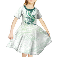 Green Maori Tuatara Kid Short Sleeve Dress Luxury Pastel Pattern LT01 - Polynesian Pride