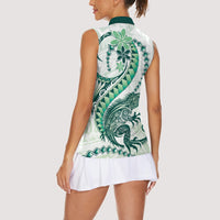 Green Maori Tuatara Women Sleeveless Polo Shirt Luxury Pastel Pattern