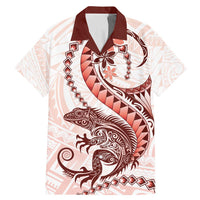 Red Maori Tuatara Family Matching Mermaid Dress and Hawaiian Shirt Luxury Pastel Pattern LT01 Dad's Shirt - Short Sleeve Red - Polynesian Pride