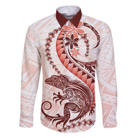 Red Maori Tuatara Family Matching Mermaid Dress and Hawaiian Shirt Luxury Pastel Pattern LT01 Dad's Shirt - Long Sleeve Red - Polynesian Pride