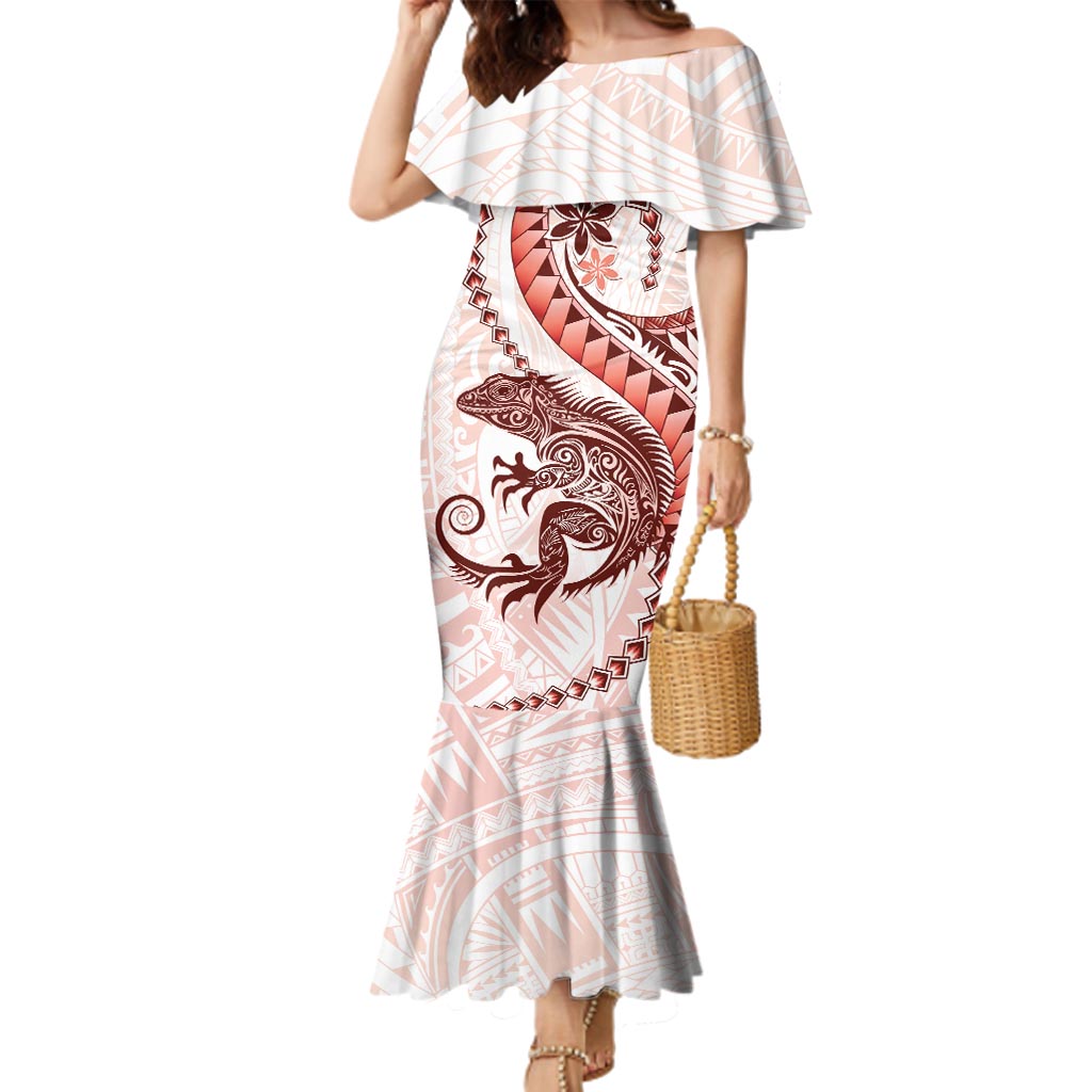 Red Maori Tuatara Family Matching Mermaid Dress and Hawaiian Shirt Luxury Pastel Pattern LT01 Mom's Dress Red - Polynesian Pride