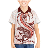 Red Maori Tuatara Family Matching Mermaid Dress and Hawaiian Shirt Luxury Pastel Pattern LT01 Son's Shirt Red - Polynesian Pride