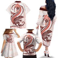 Red Maori Tuatara Family Matching Off The Shoulder Long Sleeve Dress and Hawaiian Shirt Luxury Pastel Pattern LT01 - Polynesian Pride