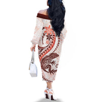 Red Maori Tuatara Family Matching Off The Shoulder Long Sleeve Dress and Hawaiian Shirt Luxury Pastel Pattern LT01 - Polynesian Pride