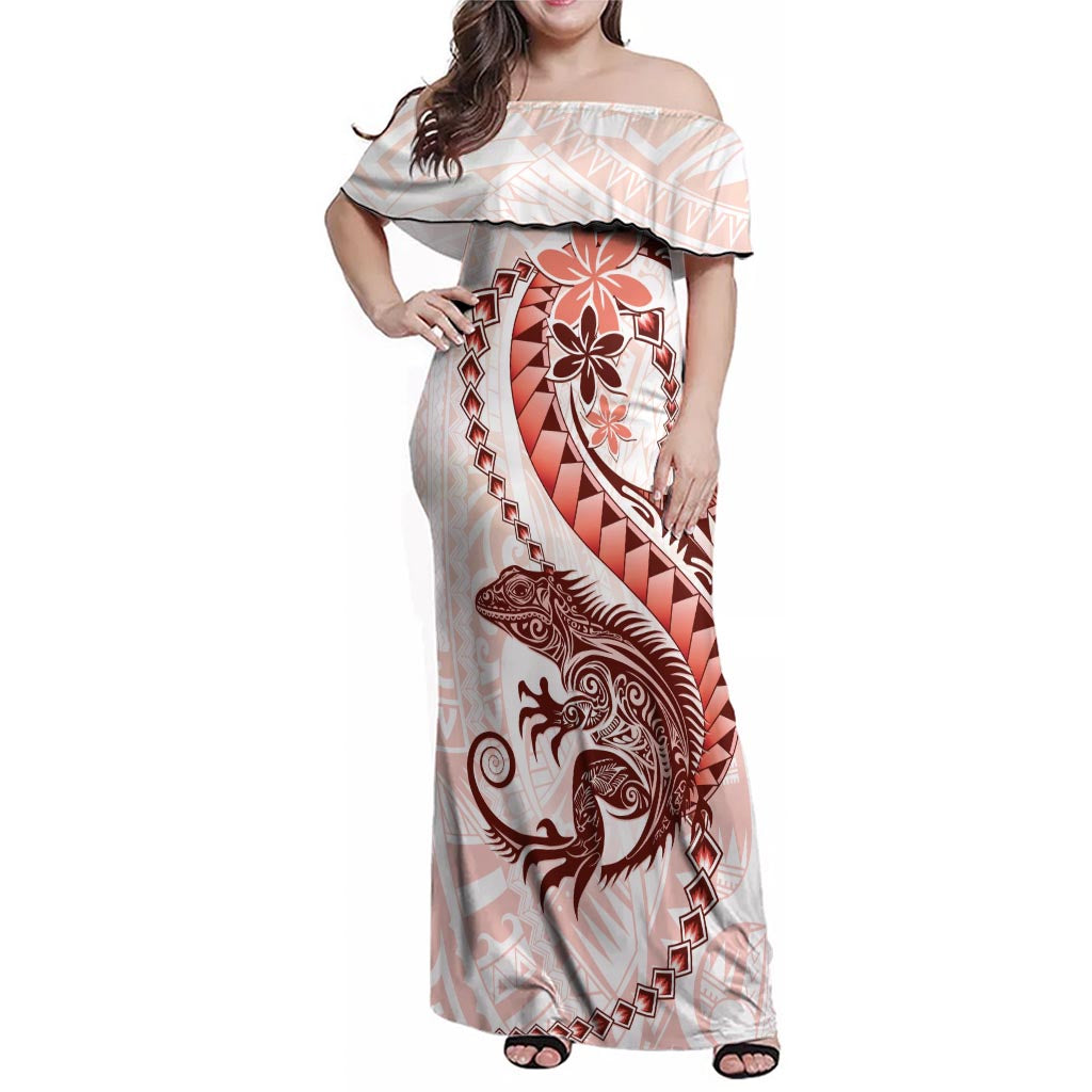 Red Maori Tuatara Family Matching Off Shoulder Maxi Dress and Hawaiian Shirt Luxury Pastel Pattern LT01 Mom's Dress Red - Polynesian Pride
