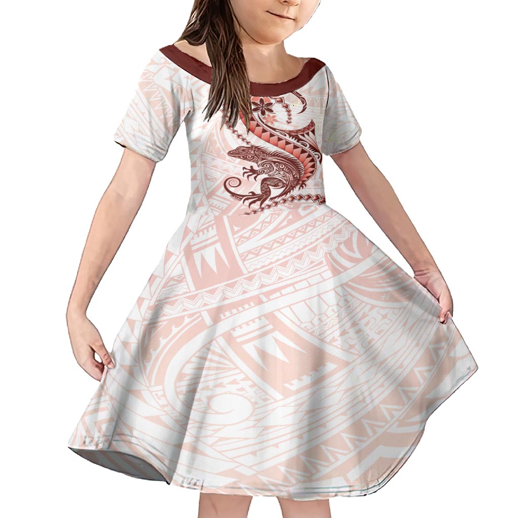 Red Maori Tuatara Family Matching Off Shoulder Short Dress and Hawaiian Shirt Luxury Pastel Pattern LT01 Daughter's Dress Red - Polynesian Pride