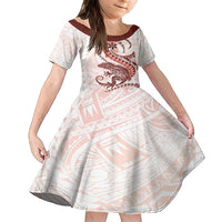 Red Maori Tuatara Family Matching Off Shoulder Short Dress and Hawaiian Shirt Luxury Pastel Pattern LT01 Daughter's Dress Red - Polynesian Pride