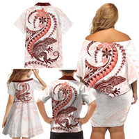 Red Maori Tuatara Family Matching Off Shoulder Short Dress and Hawaiian Shirt Luxury Pastel Pattern LT01 - Polynesian Pride