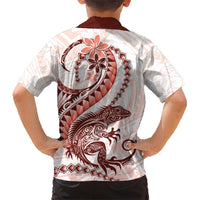 Red Maori Tuatara Family Matching Short Sleeve Bodycon Dress and Hawaiian Shirt Luxury Pastel Pattern LT01 - Polynesian Pride