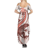 Red Maori Tuatara Family Matching Summer Maxi Dress and Hawaiian Shirt Luxury Pastel Pattern LT01 - Polynesian Pride