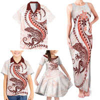 Red Maori Tuatara Family Matching Tank Maxi Dress and Hawaiian Shirt Luxury Pastel Pattern LT01 - Polynesian Pride