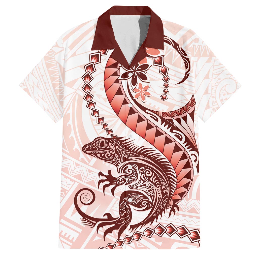 Red Maori Tuatara Family Matching Tank Maxi Dress and Hawaiian Shirt Luxury Pastel Pattern LT01 Dad's Shirt - Short Sleeve Red - Polynesian Pride
