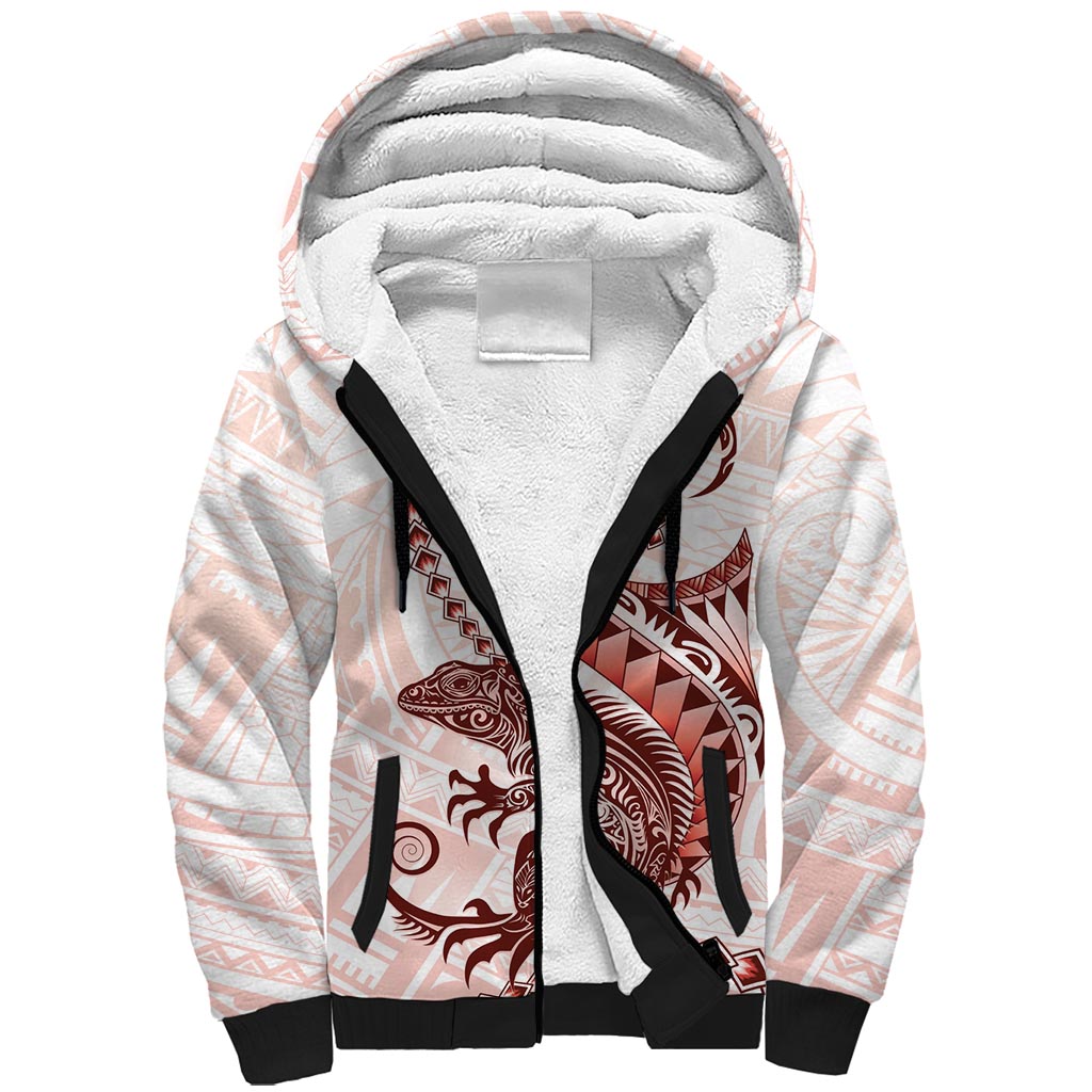 Red Maori Tuatara Sherpa Hoodie Luxury Pastel Pattern LT01 Unisex Red - Polynesian Pride