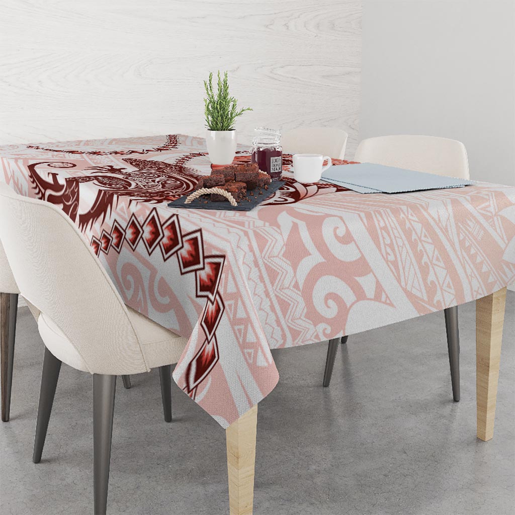 Red Maori Tuatara Tablecloth Luxury Pastel Pattern