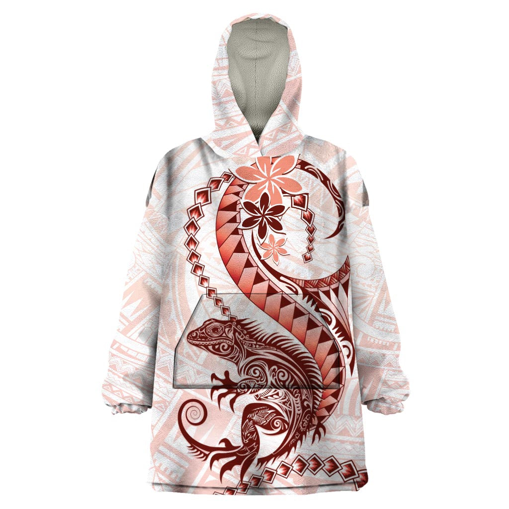 Red Maori Tuatara Wearable Blanket Hoodie Luxury Pastel Pattern LT01 One Size Red - Polynesian Pride