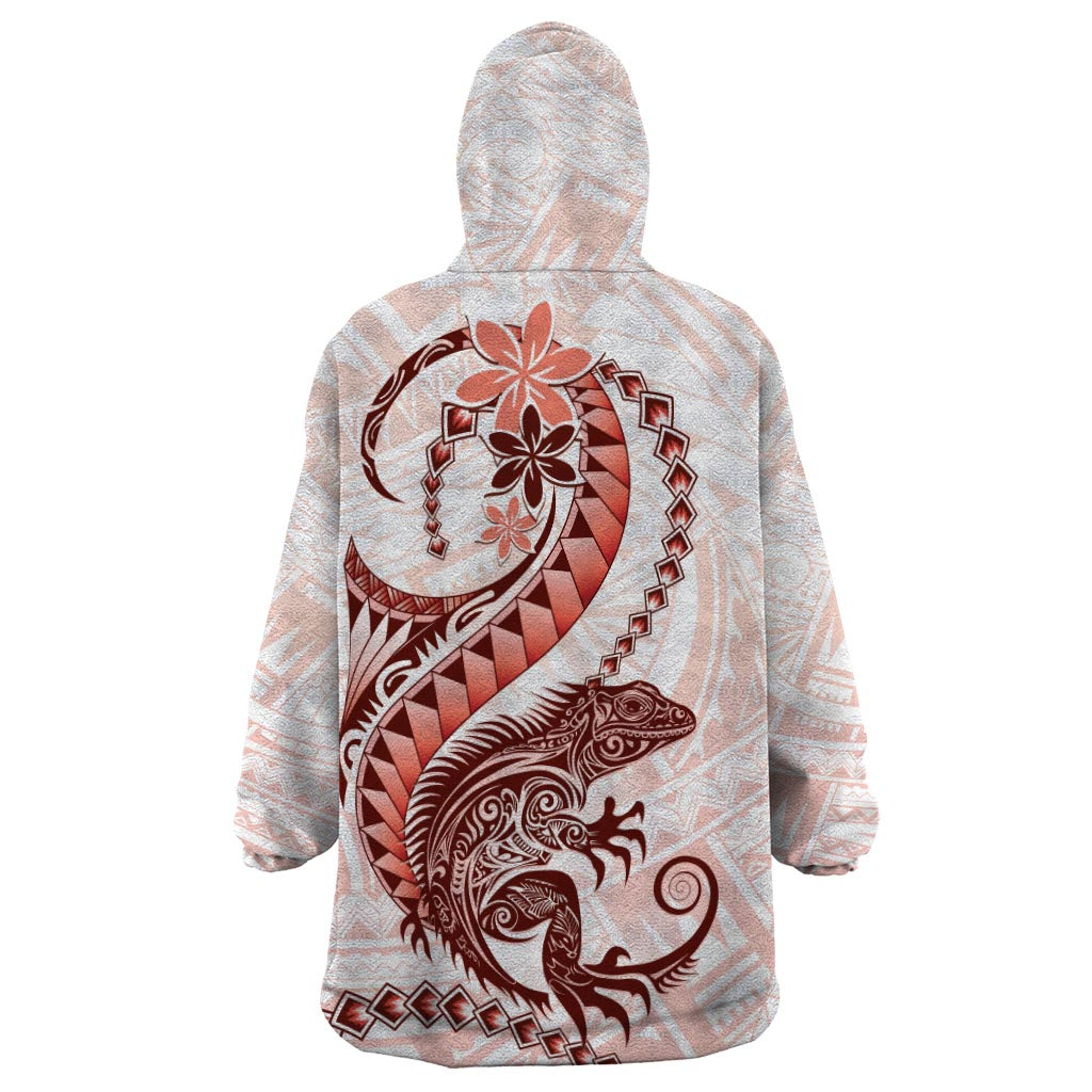 Red Maori Tuatara Wearable Blanket Hoodie Luxury Pastel Pattern LT01 - Polynesian Pride