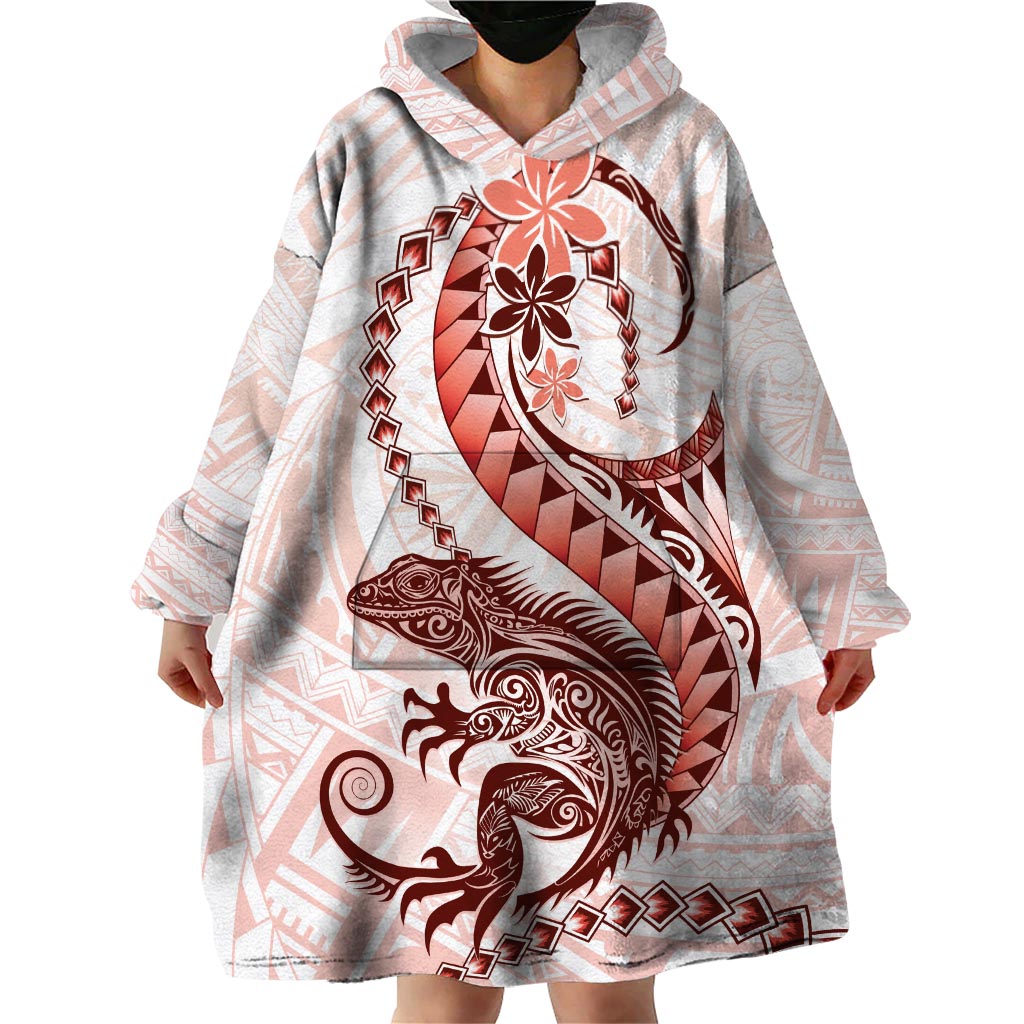 Red Maori Tuatara Wearable Blanket Hoodie Luxury Pastel Pattern LT01 - Polynesian Pride