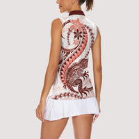 Red Maori Tuatara Women Sleeveless Polo Shirt Luxury Pastel Pattern