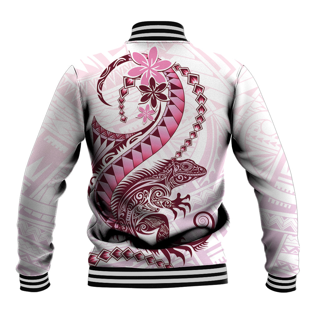 Pink Maori Tuatara Baseball Jacket Luxury Pastel Pattern