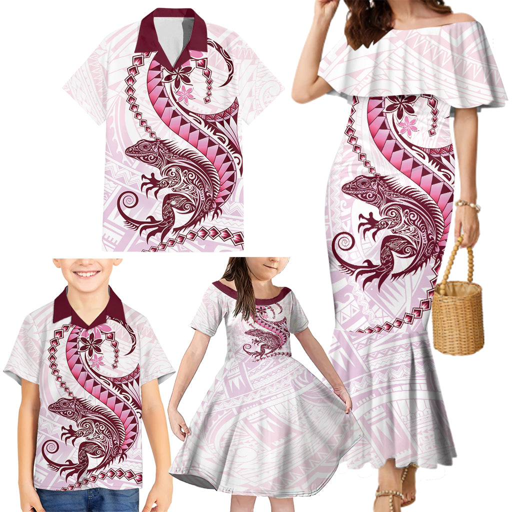 Pink Maori Tuatara Family Matching Mermaid Dress and Hawaiian Shirt Luxury Pastel Pattern LT01 - Polynesian Pride