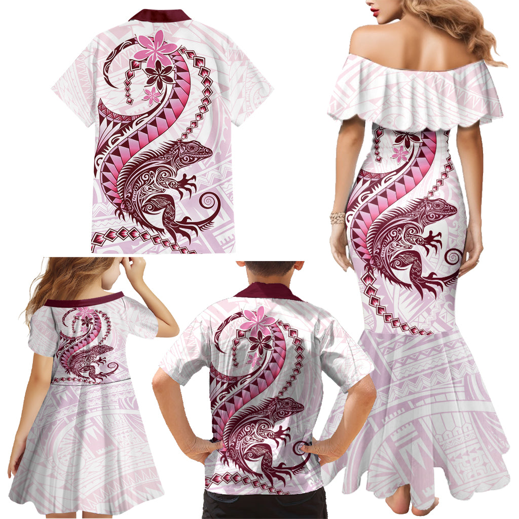 Pink Maori Tuatara Family Matching Mermaid Dress and Hawaiian Shirt Luxury Pastel Pattern LT01 - Polynesian Pride