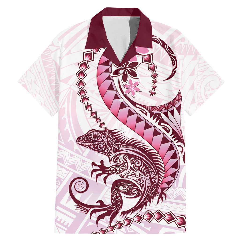 Pink Maori Tuatara Family Matching Mermaid Dress and Hawaiian Shirt Luxury Pastel Pattern LT01 Dad's Shirt - Short Sleeve Pink - Polynesian Pride
