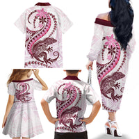 Pink Maori Tuatara Family Matching Off The Shoulder Long Sleeve Dress and Hawaiian Shirt Luxury Pastel Pattern LT01 - Polynesian Pride
