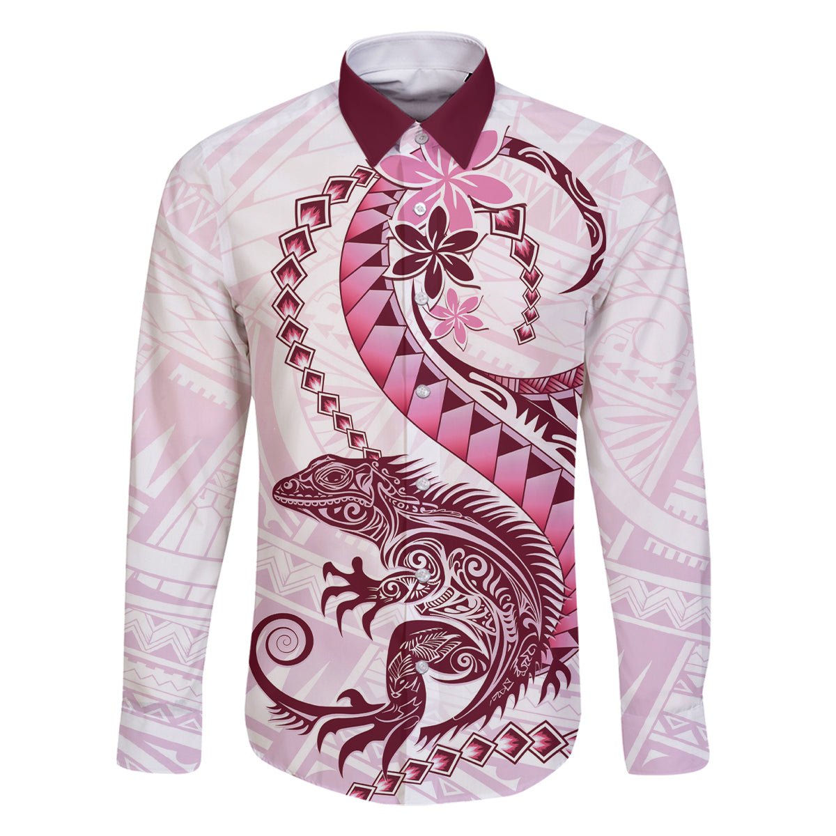 Pink Maori Tuatara Family Matching Off The Shoulder Long Sleeve Dress and Hawaiian Shirt Luxury Pastel Pattern LT01 Dad's Shirt - Long Sleeve Pink - Polynesian Pride