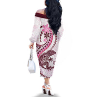 Pink Maori Tuatara Family Matching Off The Shoulder Long Sleeve Dress and Hawaiian Shirt Luxury Pastel Pattern LT01 - Polynesian Pride