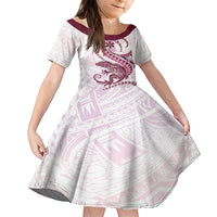 Pink Maori Tuatara Family Matching Off Shoulder Maxi Dress and Hawaiian Shirt Luxury Pastel Pattern LT01 Daughter's Dress Pink - Polynesian Pride