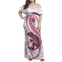 Pink Maori Tuatara Family Matching Off Shoulder Maxi Dress and Hawaiian Shirt Luxury Pastel Pattern LT01 Mom's Dress Pink - Polynesian Pride