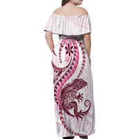 Pink Maori Tuatara Family Matching Off Shoulder Maxi Dress and Hawaiian Shirt Luxury Pastel Pattern LT01 - Polynesian Pride