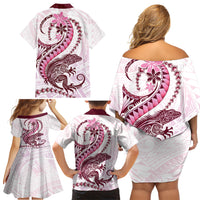 Pink Maori Tuatara Family Matching Off Shoulder Short Dress and Hawaiian Shirt Luxury Pastel Pattern LT01 - Polynesian Pride