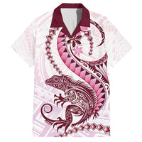 Pink Maori Tuatara Family Matching Short Sleeve Bodycon Dress and Hawaiian Shirt Luxury Pastel Pattern LT01 Dad's Shirt - Short Sleeve Pink - Polynesian Pride