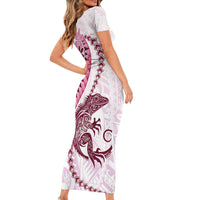 Pink Maori Tuatara Family Matching Short Sleeve Bodycon Dress and Hawaiian Shirt Luxury Pastel Pattern LT01 - Polynesian Pride