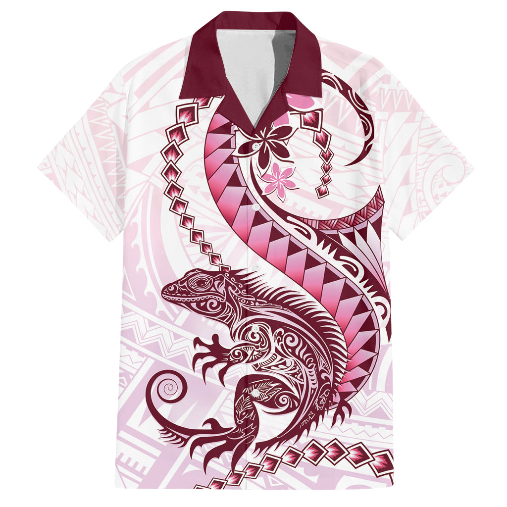 Pink Maori Tuatara Family Matching Summer Maxi Dress and Hawaiian Shirt Luxury Pastel Pattern LT01 Dad's Shirt - Short Sleeve Pink - Polynesian Pride
