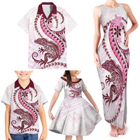 Pink Maori Tuatara Family Matching Tank Maxi Dress and Hawaiian Shirt Luxury Pastel Pattern LT01 - Polynesian Pride