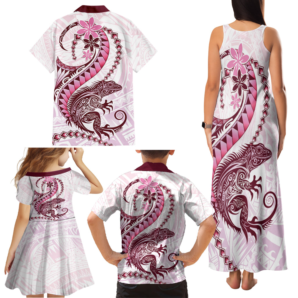Pink Maori Tuatara Family Matching Tank Maxi Dress and Hawaiian Shirt Luxury Pastel Pattern LT01 - Polynesian Pride