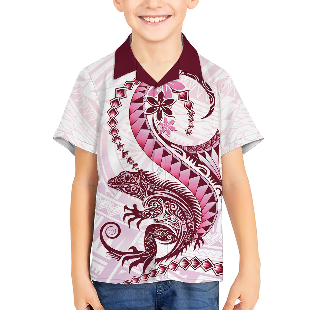 Pink Maori Tuatara Kid Hawaiian Shirt Luxury Pastel Pattern LT01 Kid Pink - Polynesian Pride