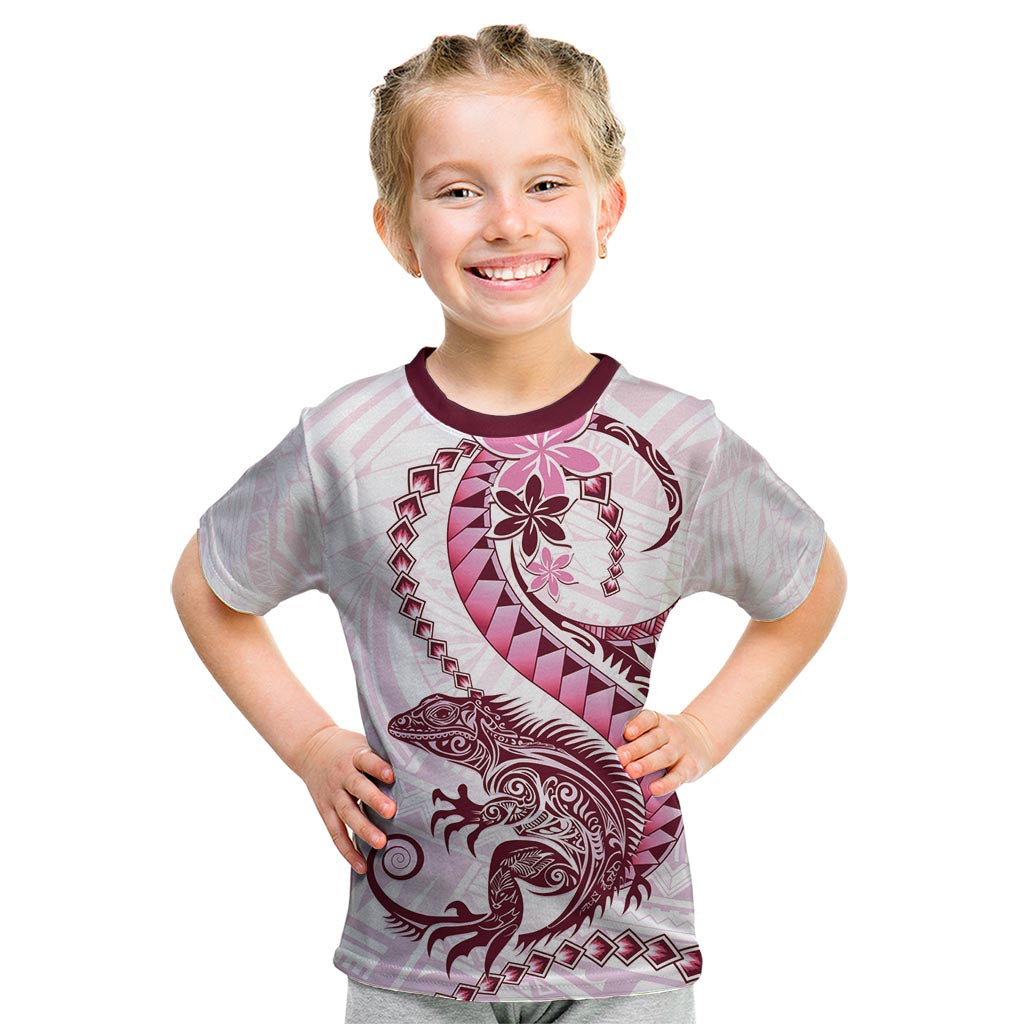 Pink Maori Tuatara Kid T Shirt Luxury Pastel Pattern LT01 Pink - Polynesian Pride