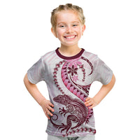 Pink Maori Tuatara Kid T Shirt Luxury Pastel Pattern LT01 Pink - Polynesian Pride