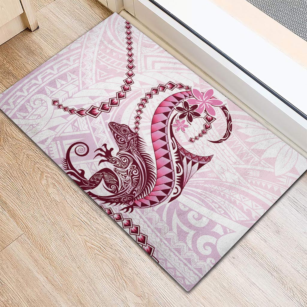 Pink Maori Tuatara Rubber Doormat Luxury Pastel Pattern