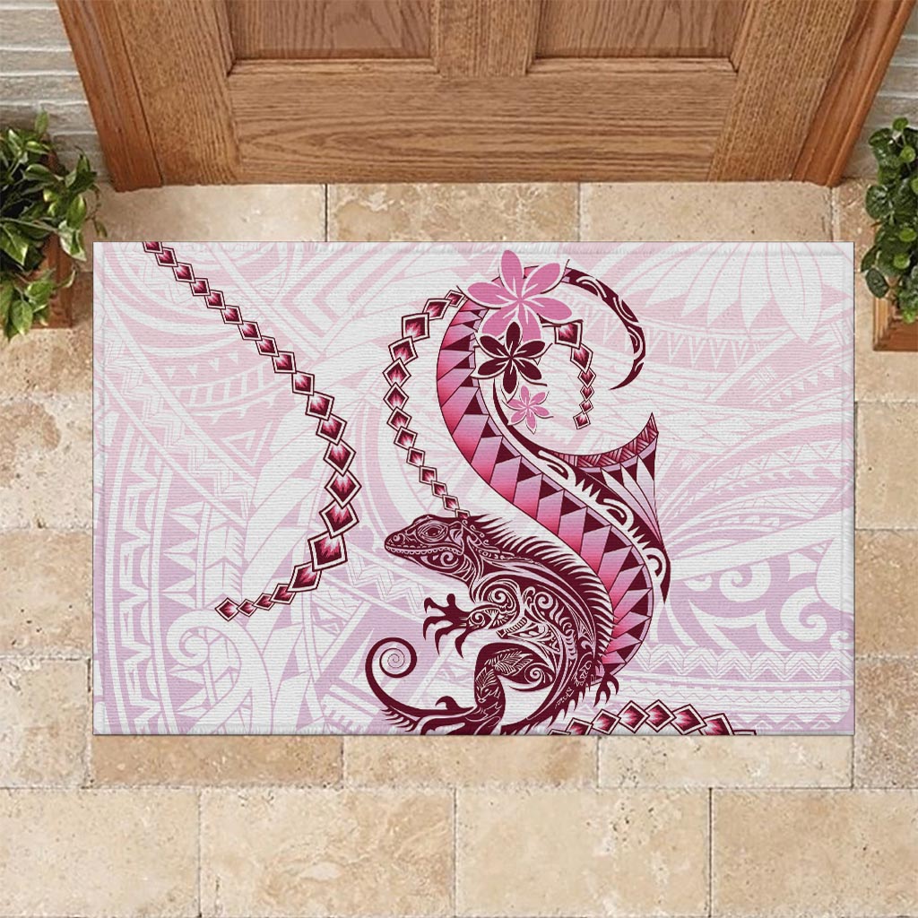 Pink Maori Tuatara Rubber Doormat Luxury Pastel Pattern
