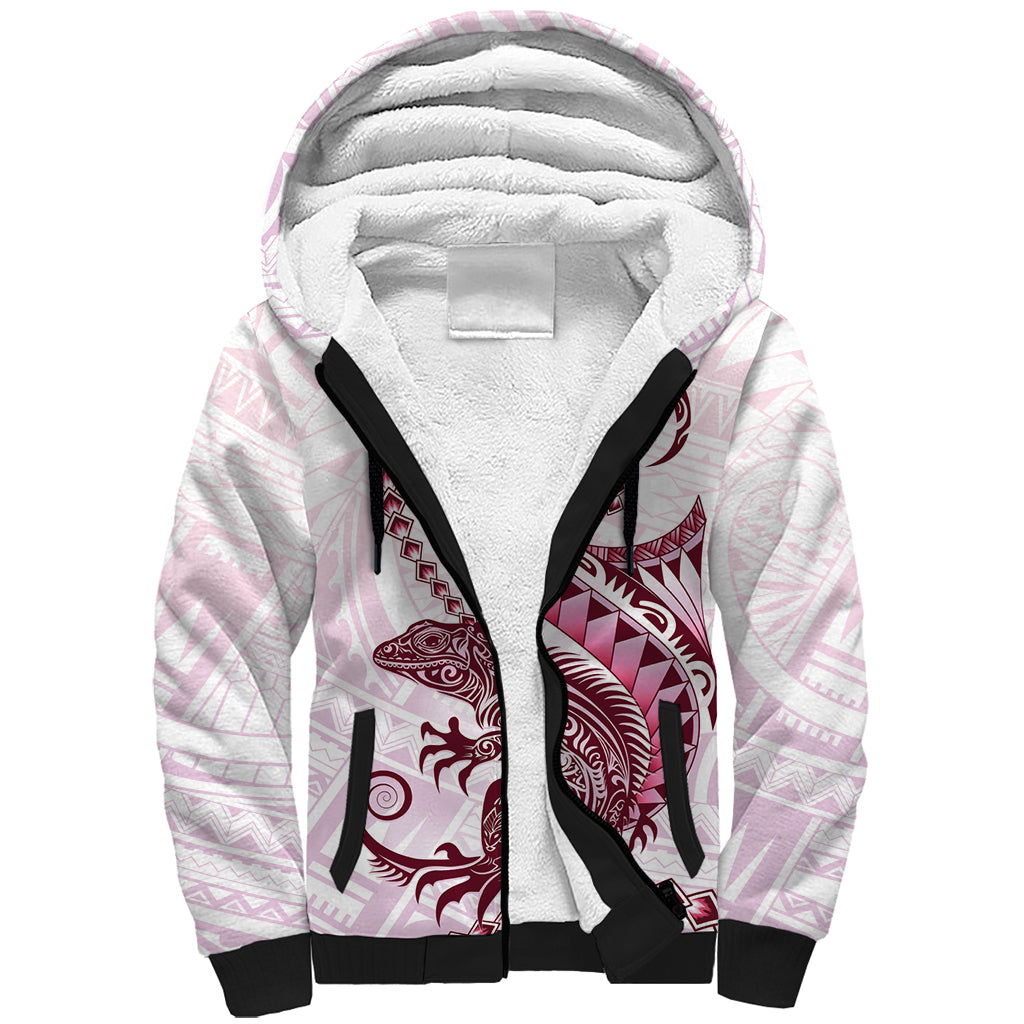 Pink Maori Tuatara Sherpa Hoodie Luxury Pastel Pattern LT01 Unisex Pink - Polynesian Pride