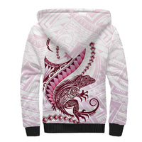 Pink Maori Tuatara Sherpa Hoodie Luxury Pastel Pattern LT01 - Polynesian Pride