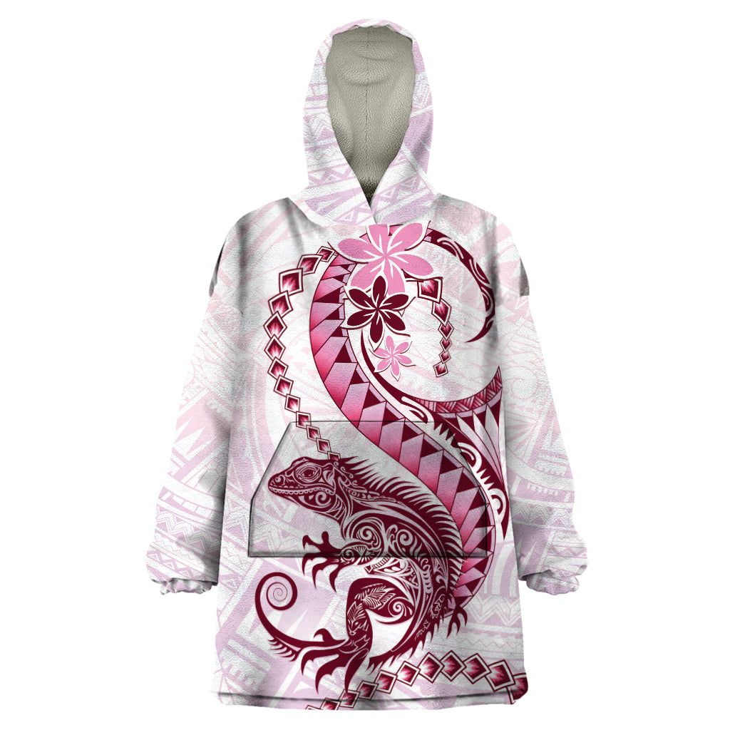 Pink Maori Tuatara Wearable Blanket Hoodie Luxury Pastel Pattern LT01 One Size Pink - Polynesian Pride