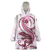 Pink Maori Tuatara Wearable Blanket Hoodie Luxury Pastel Pattern LT01 One Size Pink - Polynesian Pride