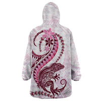 Pink Maori Tuatara Wearable Blanket Hoodie Luxury Pastel Pattern LT01 - Polynesian Pride